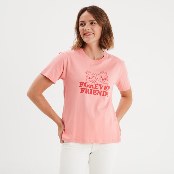 T-shirt manches courtes Tic et Tac rose saumon femme
