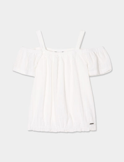Blouse col bardot bretelles et manches ivoire fille