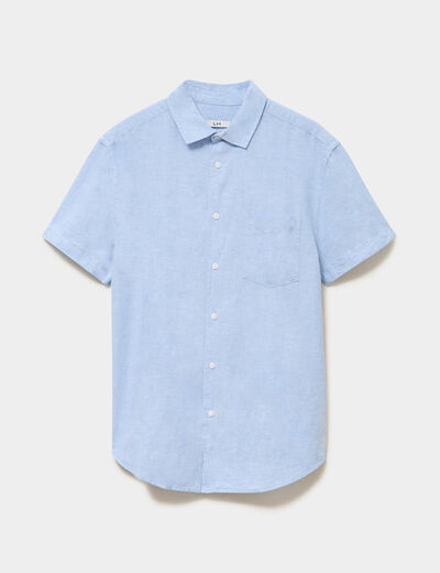 Chemise manches courtes lin m&eacute;lang&eacute; bleu ciel homme