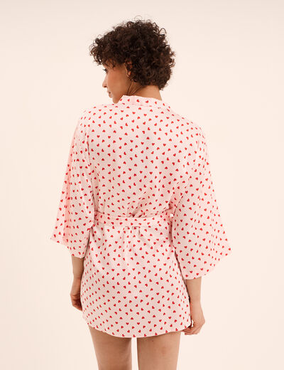 Peignoir kimono court effet satin rose clair femme