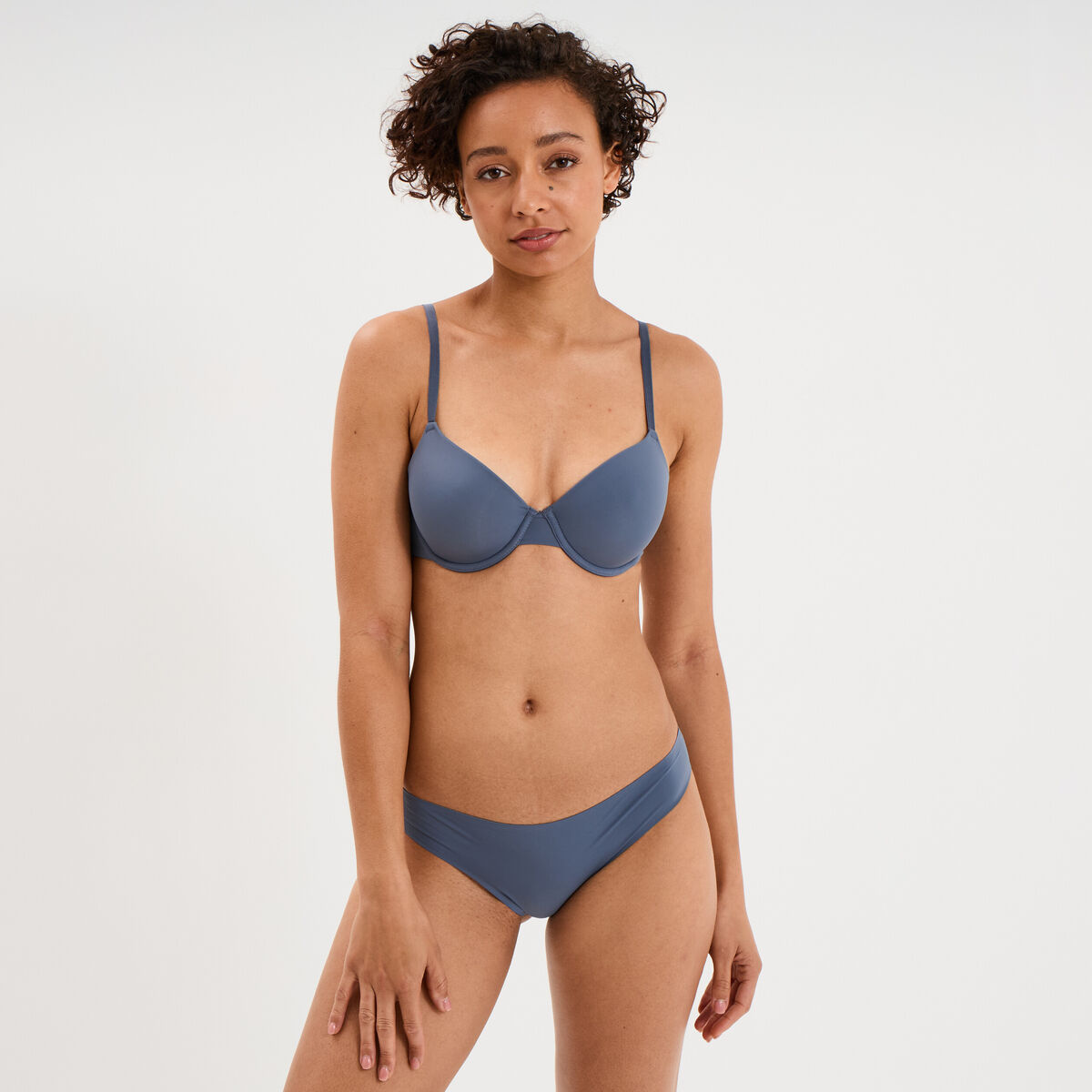 Soutien-gorge corbeille padd&eacute; microfibre bleu gris femme