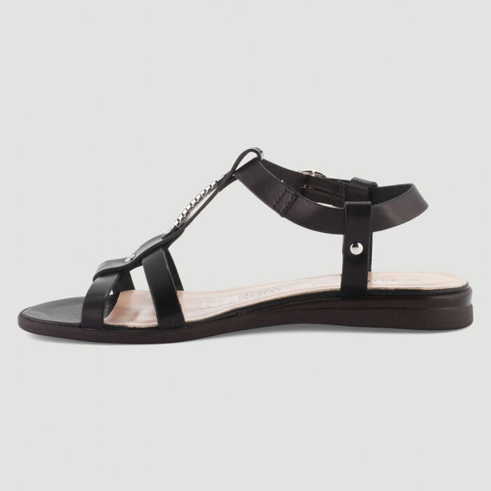 Sandales en cuir bride fantaisie femme noir