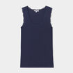 Débardeur coton bords dentelle bleu marine femme