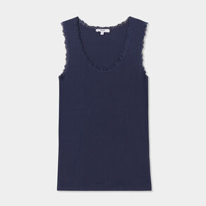 debardeur coton bords dentelle bleu marine femme Débardeur coton bords dentelle bleu marine femme