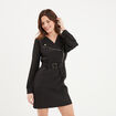 Robe droite col croisé zippé Mosquitos noir femme
