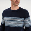 Pull jacquard col rond manches longues bleu fonc&eacute; homme