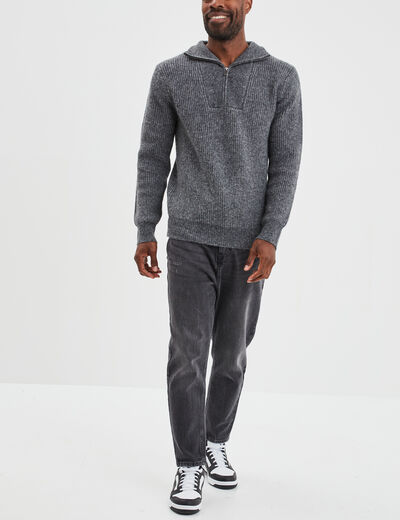 Pull avec col camionneur côtelé gris foncé homme