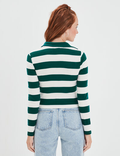 T-shirt court col polo côtelé Creeks vert foncé femme