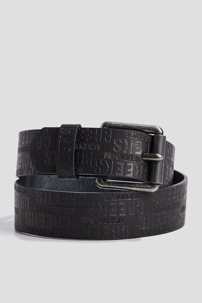 Ceinture emboss&eacute;e noir homme
