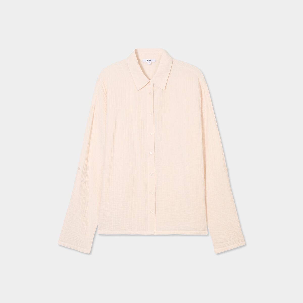 Chemise manches longues en gaze de coton beige femme