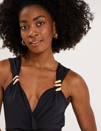 Robe longue &eacute;paules d&eacute;tails bijoux noir femme