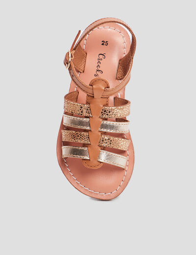 Sandales &agrave; bride en cuir camel fille