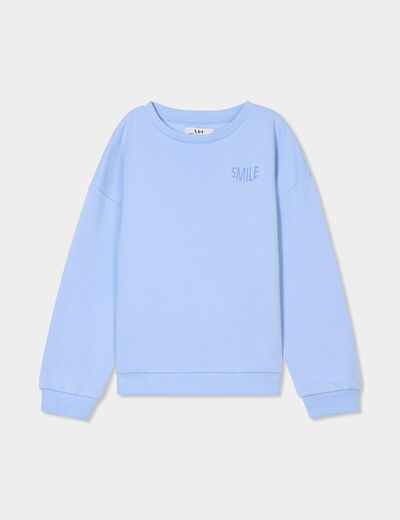 Sweat col rond manches longues bleu clair fille