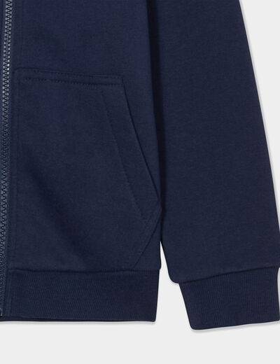 Sweat zipp&eacute; &agrave; capuche molleton bleu marine gar&ccedil;on