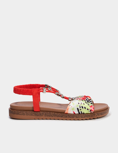 Sandales avec bride effet foulard rouge femme