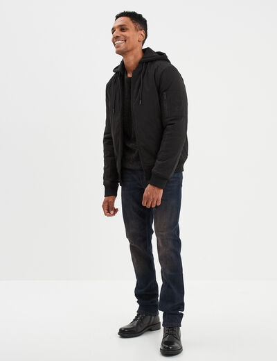 Veste bomber droite à capuche amovible noir homme