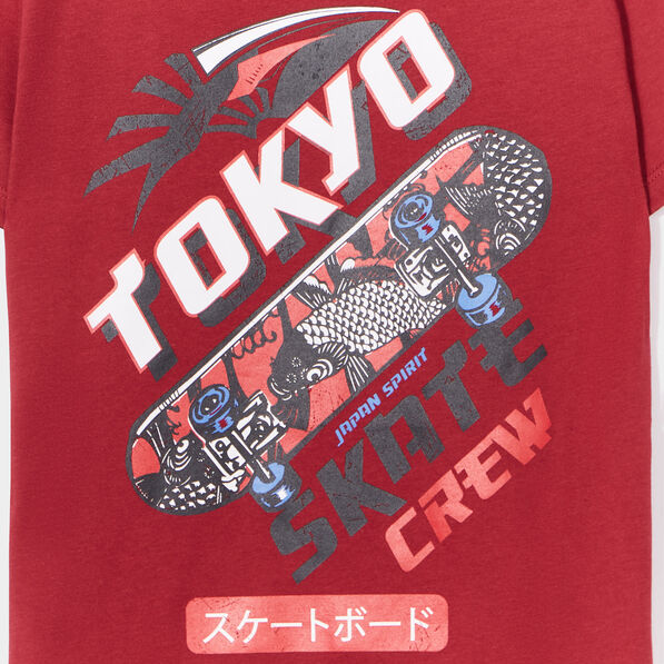 t shirt col rond manches courtes coton rouge fonce garcon T-shirt col rond manches courtes coton rouge foncé garçon