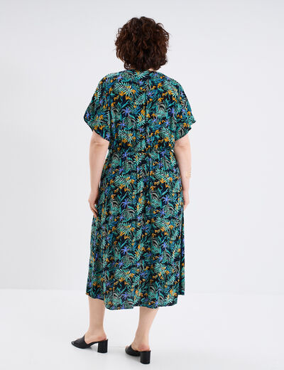 Robe fluide longue col en V vert émeraude femme grande taille