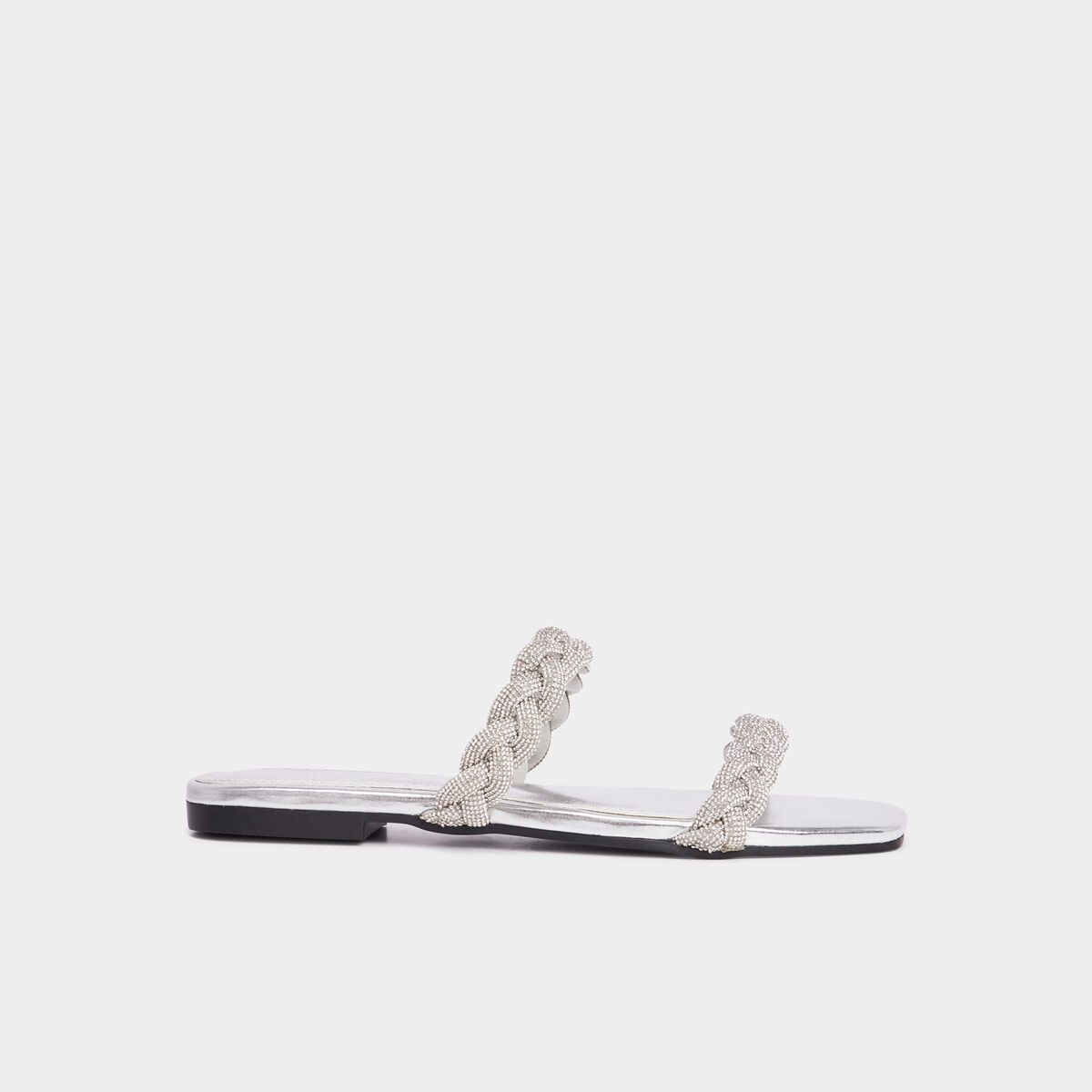 Mules brides tress&eacute;es strass Mosquitos gris argent femme