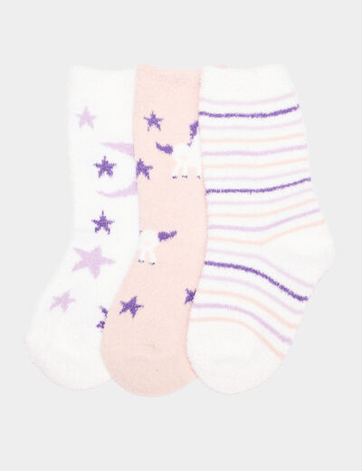 Lot 3 paires chaussettes d'intérieur rose fille