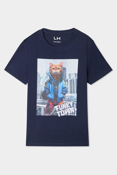 T-shirt col rond manches courtes coton bleu marine gar&ccedil;on