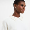 Pull col chemise strass et perles blanc femme