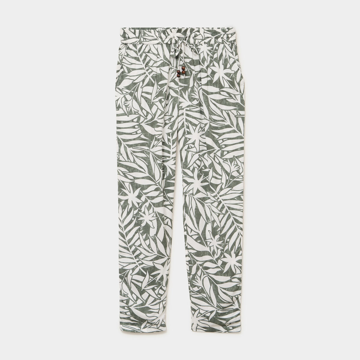 Pantalon cigarette fluide &agrave; ceinture vert kaki femme