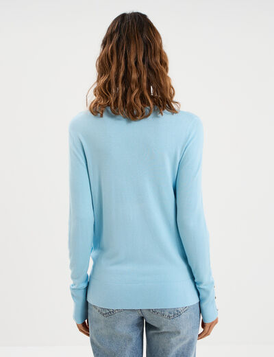 Pull col rond boutons aux poignets bleu clair femme