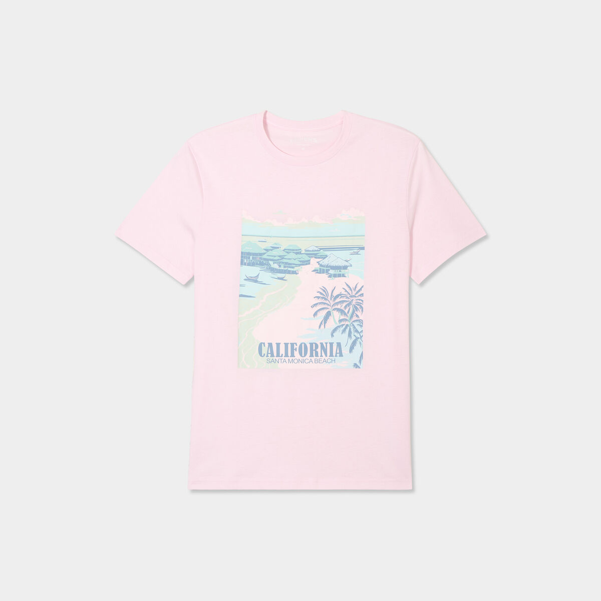 T-shirt col rond manches courtes coton rose clair homme