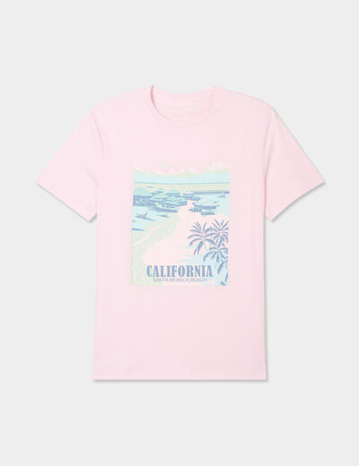 T-shirt col rond manches courtes coton rose clair homme