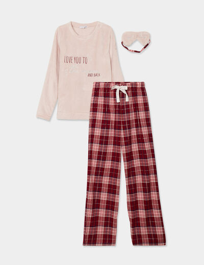 Ensemble pyjama effet polaire 3 pièces rose femme