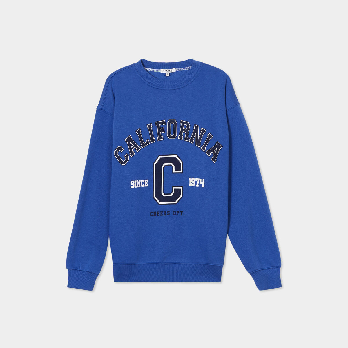 Sweat oversize printé col rond Creeks bleu electrique femme