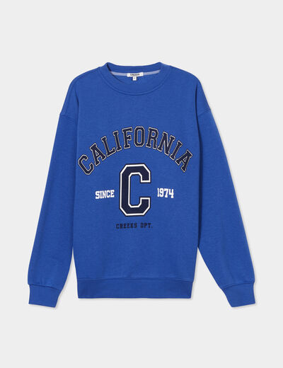 Sweat oversize printé col rond Creeks bleu electrique femme