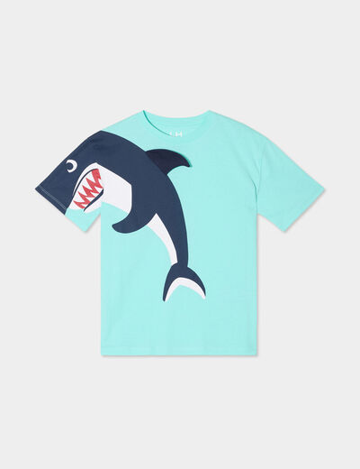T-shirt manches courtes coton bleu turquoise garçon