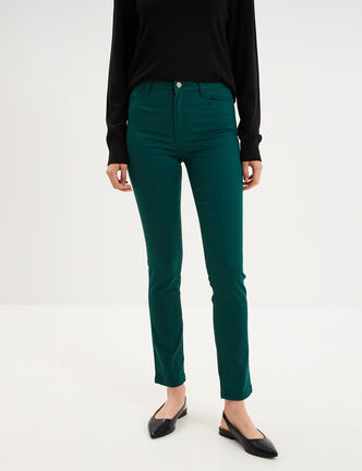 Pantalon slim stretch vert fonc&eacute; femme