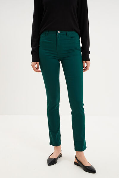 Pantalon slim stretch vert fonc&eacute; femme