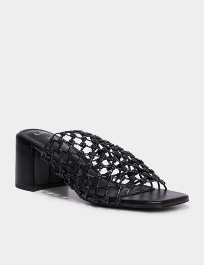Mules &agrave; talons dessus tress&eacute; noir femme