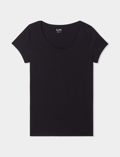 T-shirt coton col rond manches courtes noir femme