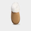 Chaussons mules compens&eacute;s fourr&eacute;s camel femme