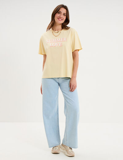 T-shirt droit manches courtes coton jaune clair femme