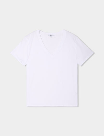 T-shirt manches courtes col en V coton blanc femme