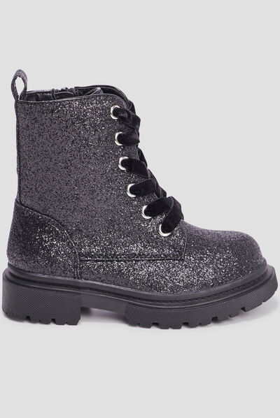 Bottines à paillettes crantées noir fille