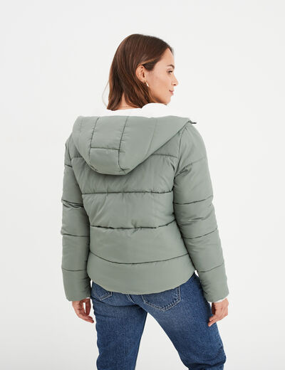 Doudoune fourrée réversible à capuche vert kaki femme