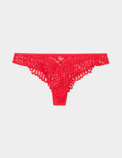 Tanga high leg en dentelle rouge femme