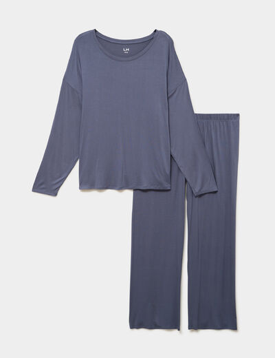 Ensemble pyjama 2 pi&egrave;ces bleu gris femme grande taille