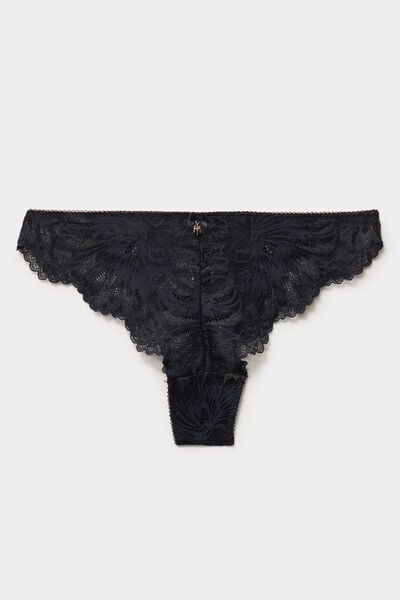 Tanga en dentelle noir femme