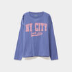 T-shirt col rond manches longues coton bleu gris fille