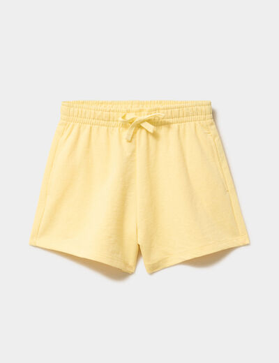 Short molletonn&eacute; taille &eacute;lastiqu&eacute;e jaune clair fille