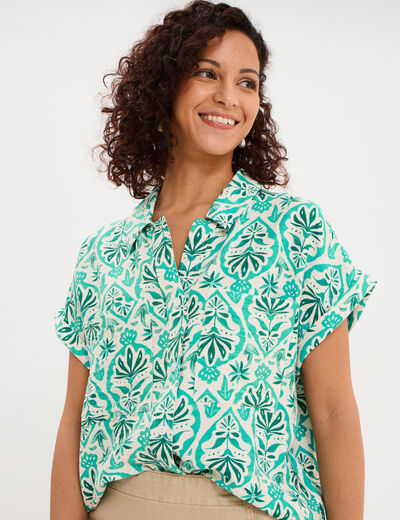 Chemise manches courtes 2 poches ecru femme