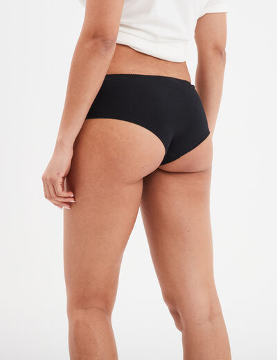 Shorty en coton avec dentelle noir femme